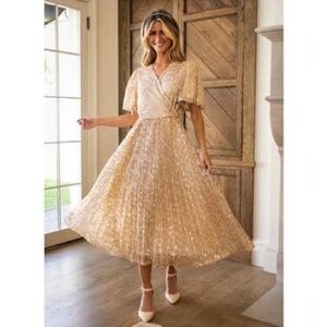 Ivy City Co Gold Sequin Midi Dress